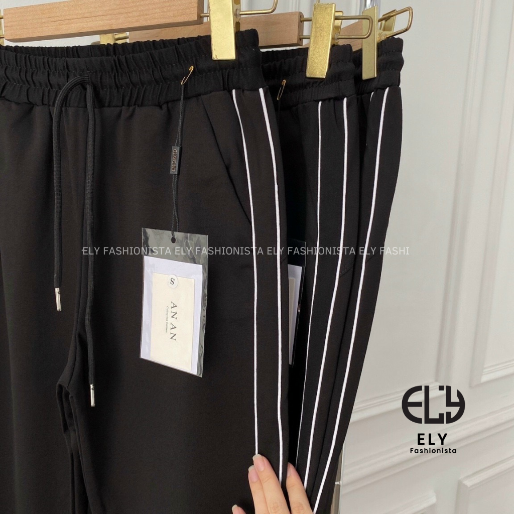Quần jogger nữ 2 sọc cao cấp, quần thể thao nữ dây rút màu đen chất vải Mỳ Hàn đẹp cạp chun năng động ELY236