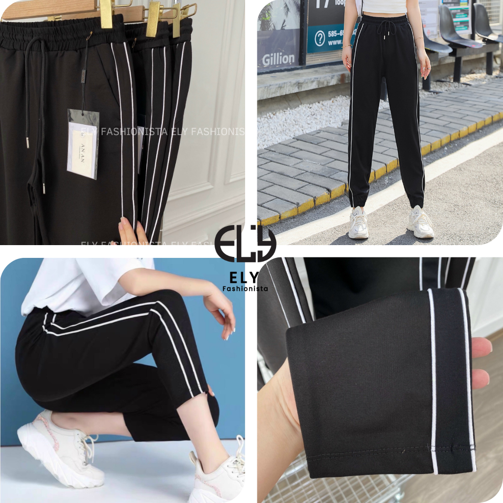 Quần jogger nữ 2 sọc cao cấp, quần thể thao nữ dây rút màu đen chất vải Mỳ Hàn đẹp cạp chun năng động ELY236