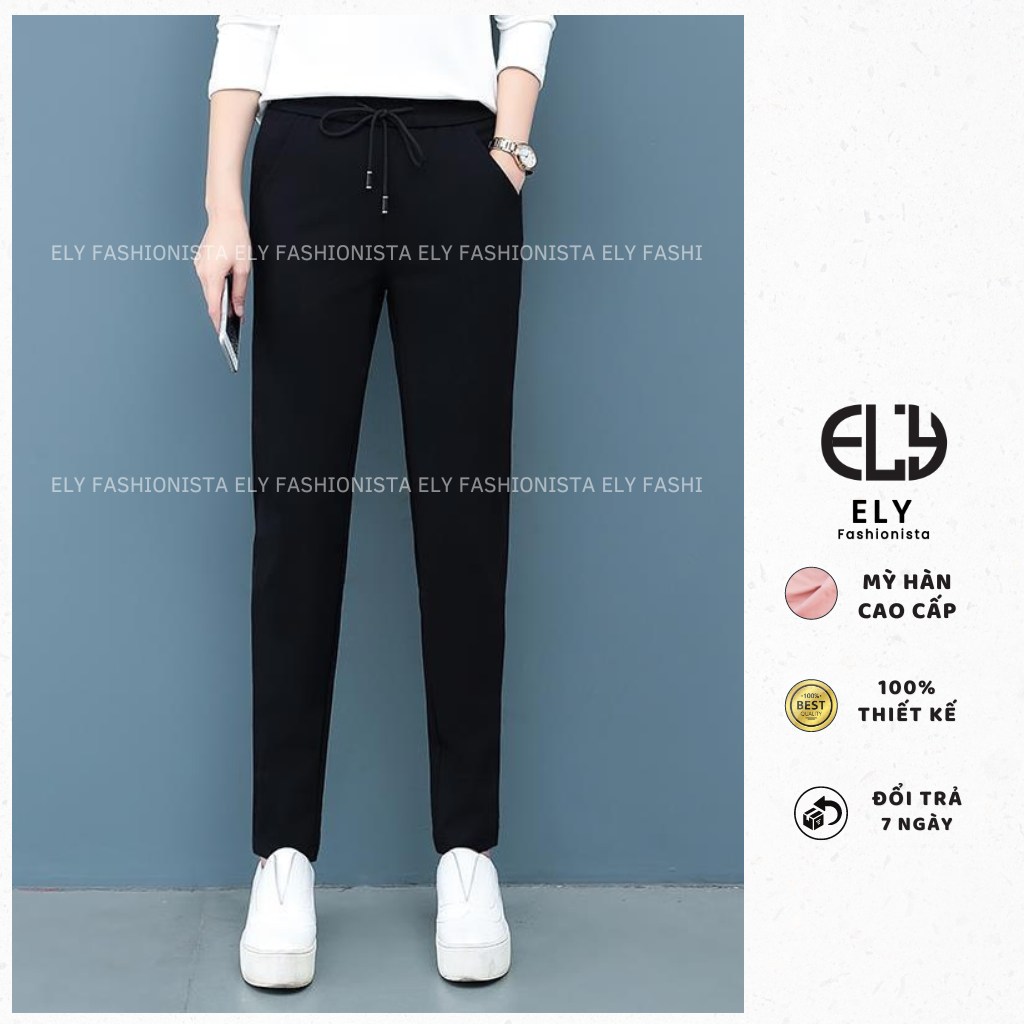 Quần jogger nữ trơn không bo gấu ELY229