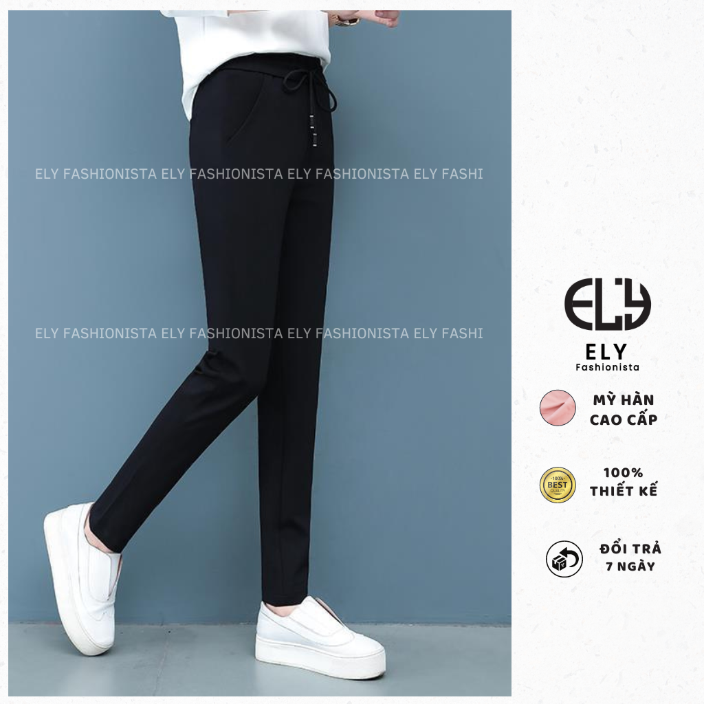 Quần jogger nữ trơn không bo gấu ELY229