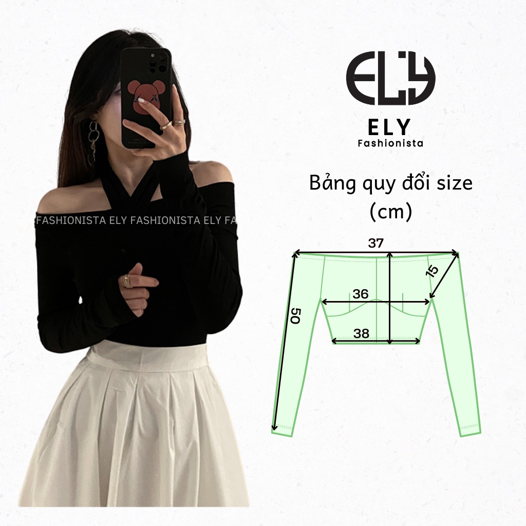 Áo thun nữ trễ vai tay dài chất  thun cotton dẻo cao cấp co giãn 4 chiều cách điệu áo phông nữ đi làm đi chơi  ELY105