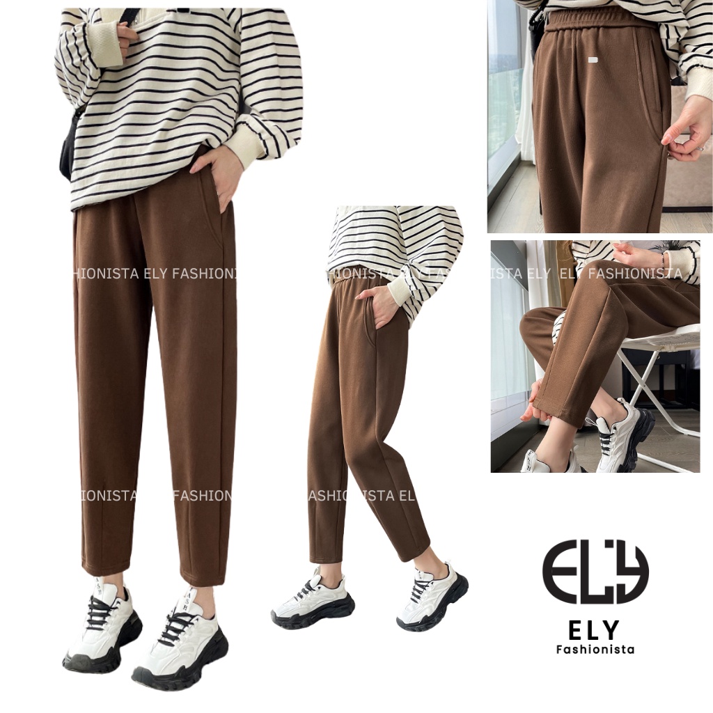Quần baggy nữ chất mỳ nỉ dày cao cấp ống rộng bom gấu cạp chun lưng cao  lựa chọn hàng đầu cho mùa đông năm nay ELY232