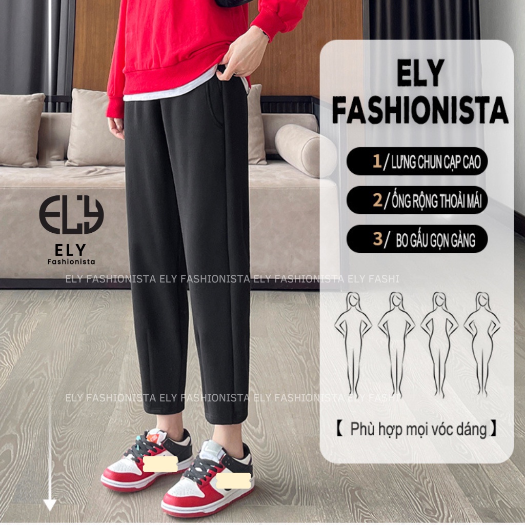 Quần baggy nữ chất mỳ nỉ dày cao cấp ống rộng bom gấu cạp chun lưng cao  lựa chọn hàng đầu cho mùa đông năm nay ELY232