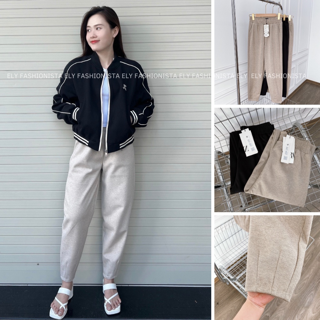 Quần dạ nữ cạp chun lưng cao giữ nhiệt, quần baggy nữ chất dạ dày cao cấp dáng dài trẻ trung năng động ELY234