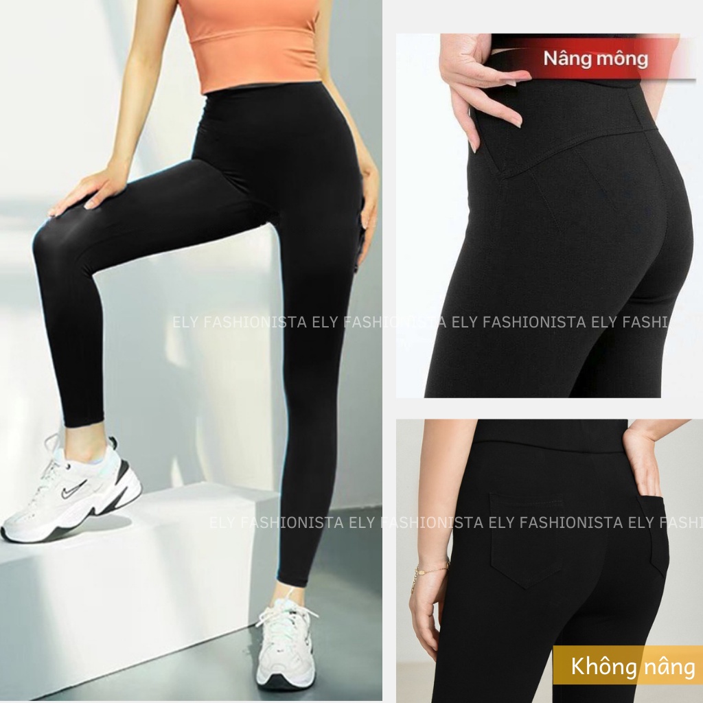 Quần legging nữ dài nâng mông lưng cạp cao giữ nhiệt leggin thun ôm bó vải dày đanh vải ELY239