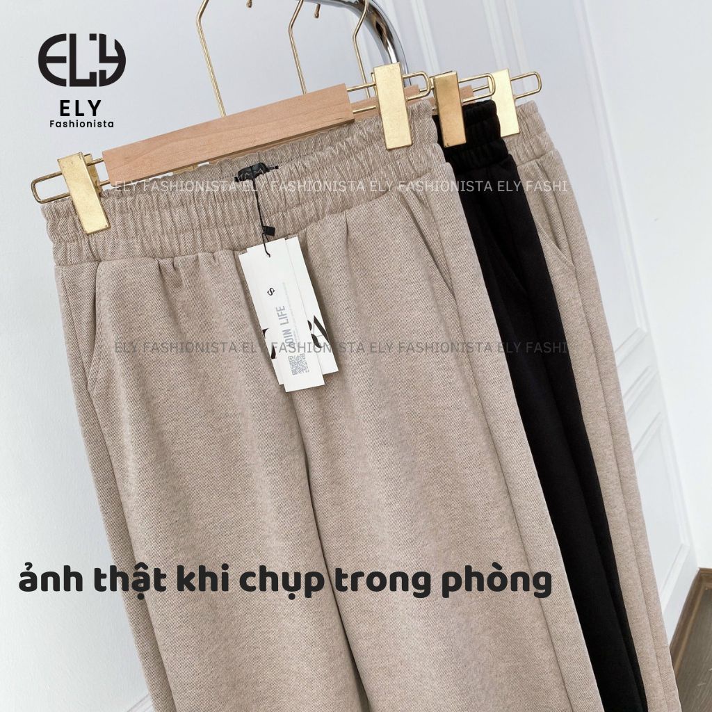 Quần dạ nữ cạp chun lưng cao giữ nhiệt, quần baggy nữ chất dạ dày cao cấp dáng dài trẻ trung năng động ELY234