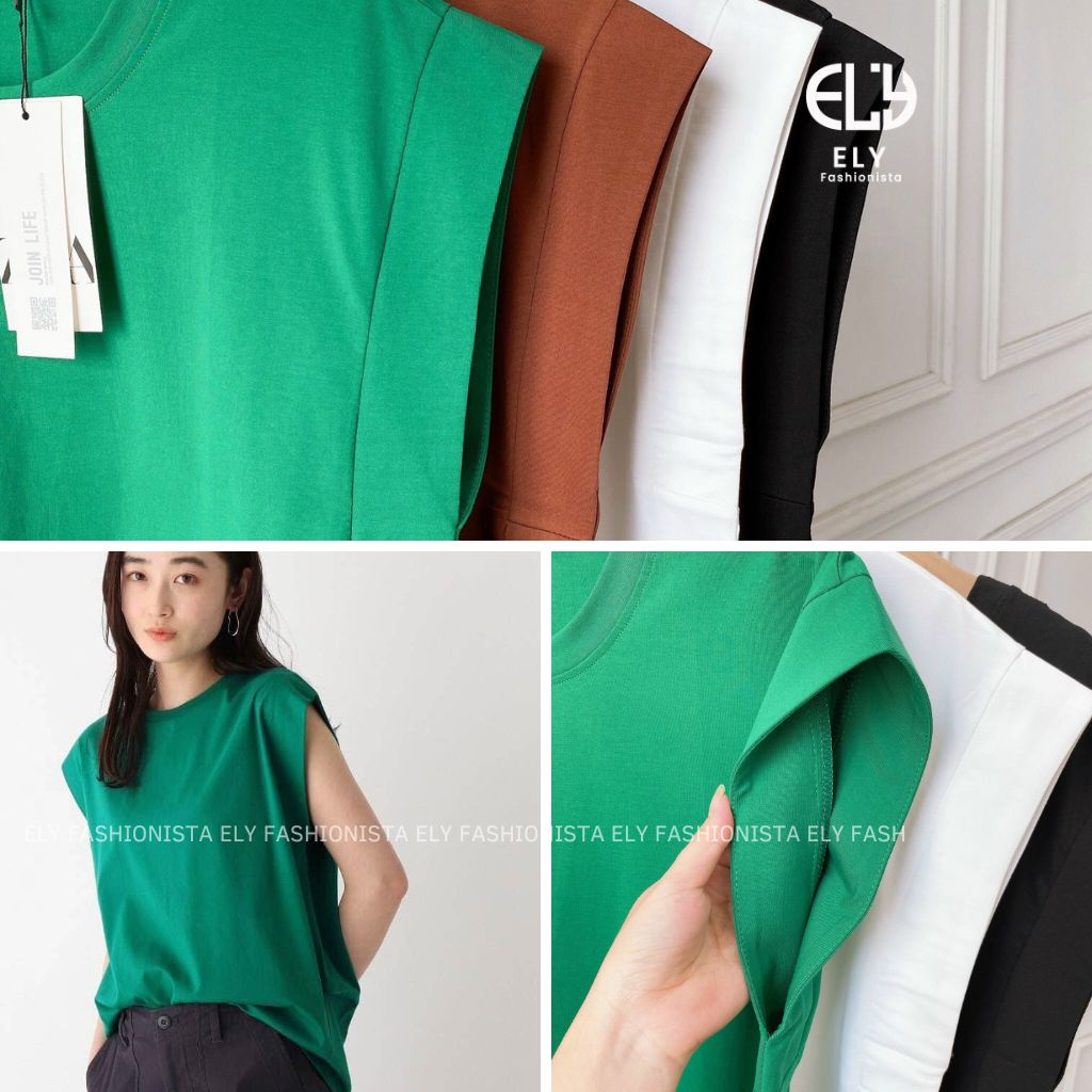 Áo thun nữ cộc tay cánh rơi kiểu phông  form rộng vải cotton đẹp màu trắng đen xanh nâu phong cách năng động ELY240.