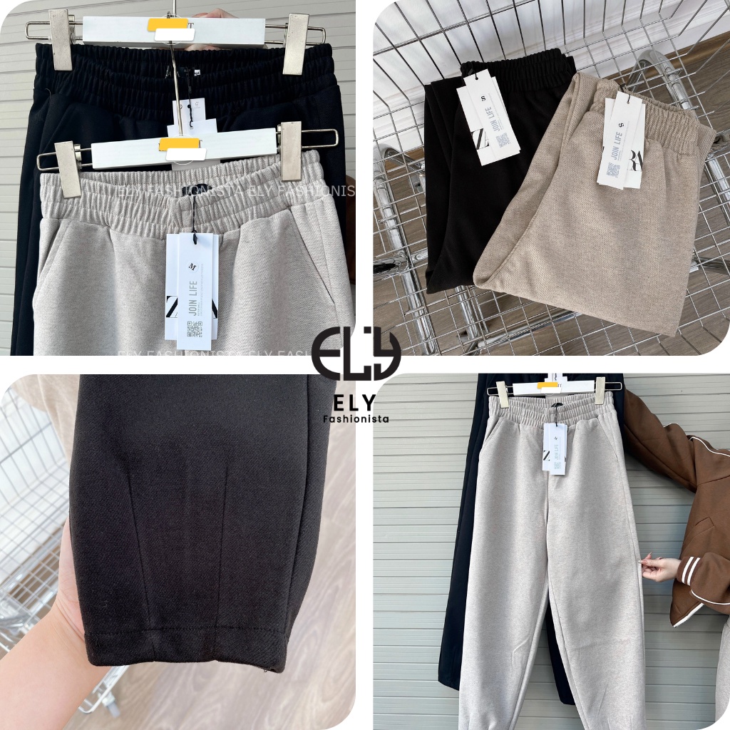 Quần dạ nữ cạp chun lưng cao giữ nhiệt, quần baggy nữ chất dạ dày cao cấp dáng dài trẻ trung năng động ELY234