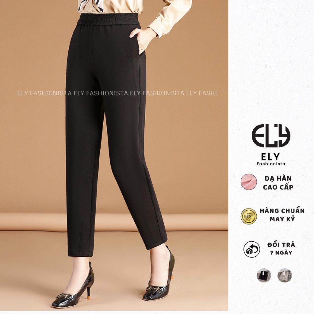 Quần dạ nữ cạp chun lưng cao giữ nhiệt, quần baggy nữ chất dạ dày cao cấp dáng dài trẻ trung năng động ELY234