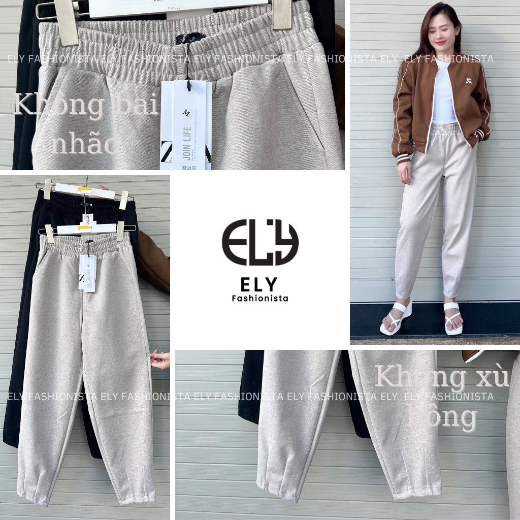 Quần dạ nữ cạp chun lưng cao giữ nhiệt, quần baggy nữ chất dạ dày cao cấp dáng dài trẻ trung năng động ELY234