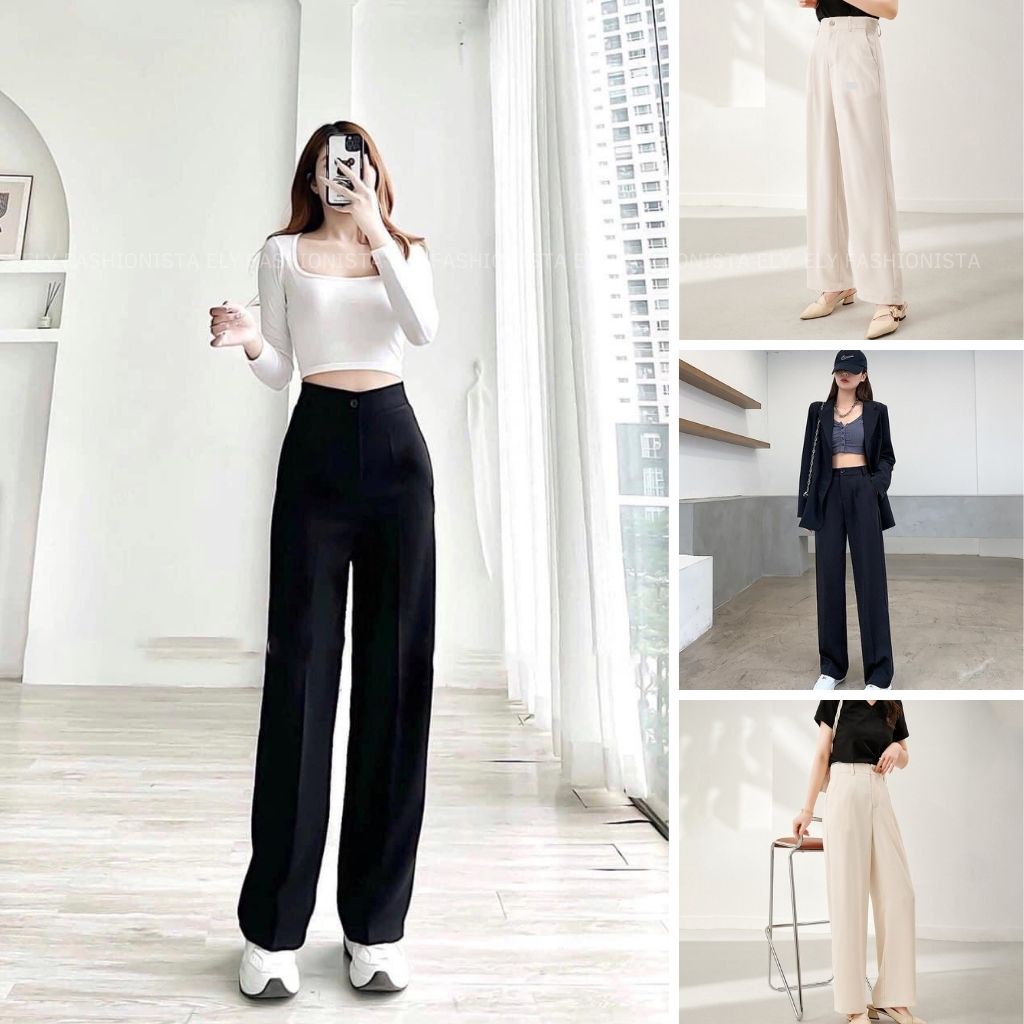 Quần ống suông rộng nữ lưng cao ELY baggy vải cao cấp  dài culottes,quần tây công sở đi làm đi chơi hàng đẹp ELY262