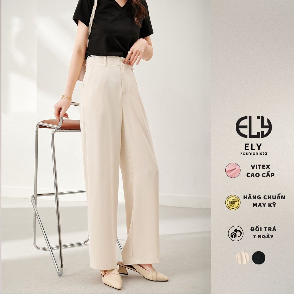 Quần ống suông rộng nữ lưng cao ELY baggy vải cao cấp  dài culottes,quần tây công sở đi làm đi chơi hàng đẹp ELY262