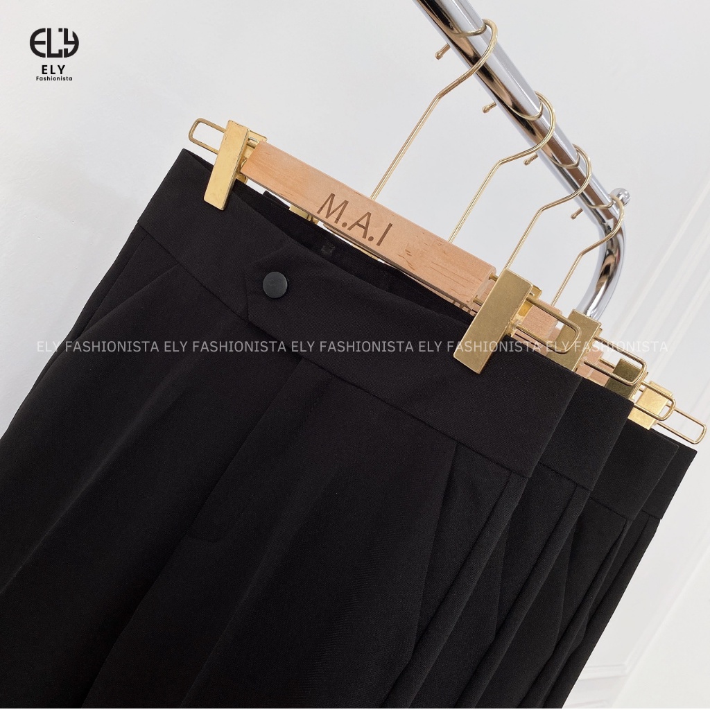 Quần tây baggy nữ lưng cao Ely fashion kiểu dáng công sở Basic, quần baggy nữ cúc bấm lệch thanh lịch ELY211