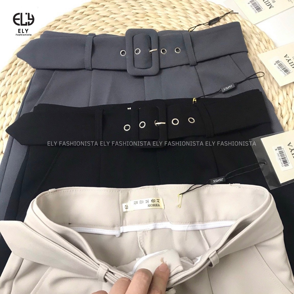 Quần tây nữ lưng cao công sở Ely fashion tặng đai khuyên lỗ kiểu quần baggy form đẹp màu đen đi học đi làm ELY226