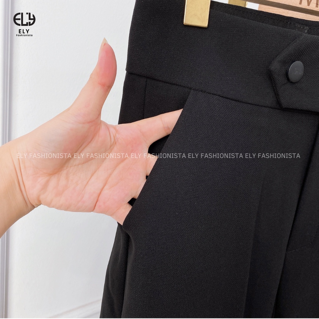 Quần tây baggy nữ lưng cao Ely fashion kiểu dáng công sở Basic, quần baggy nữ cúc bấm lệch thanh lịch ELY211