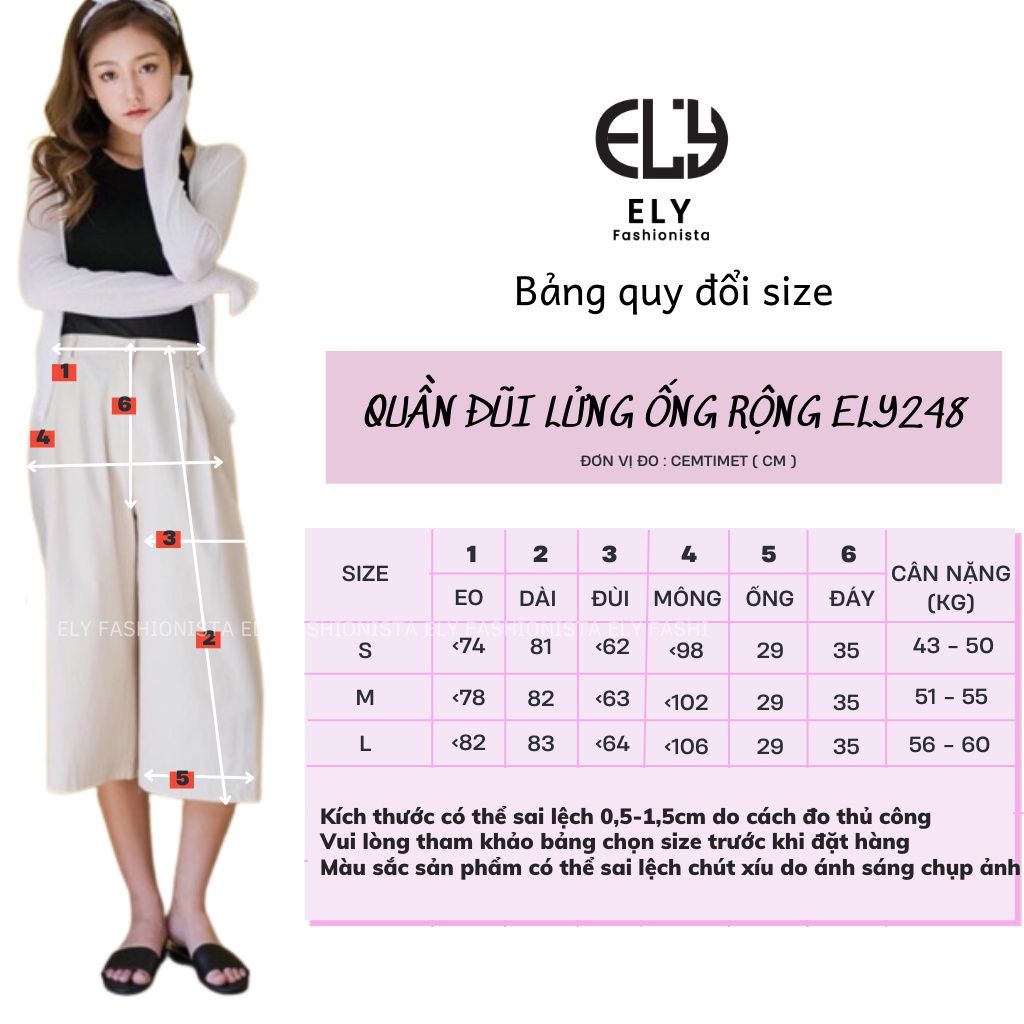 Quần lửng nữ ống rộng culottes Ely fashion chất đũi cao cấp cho mùa hè mát lạnh ELY248