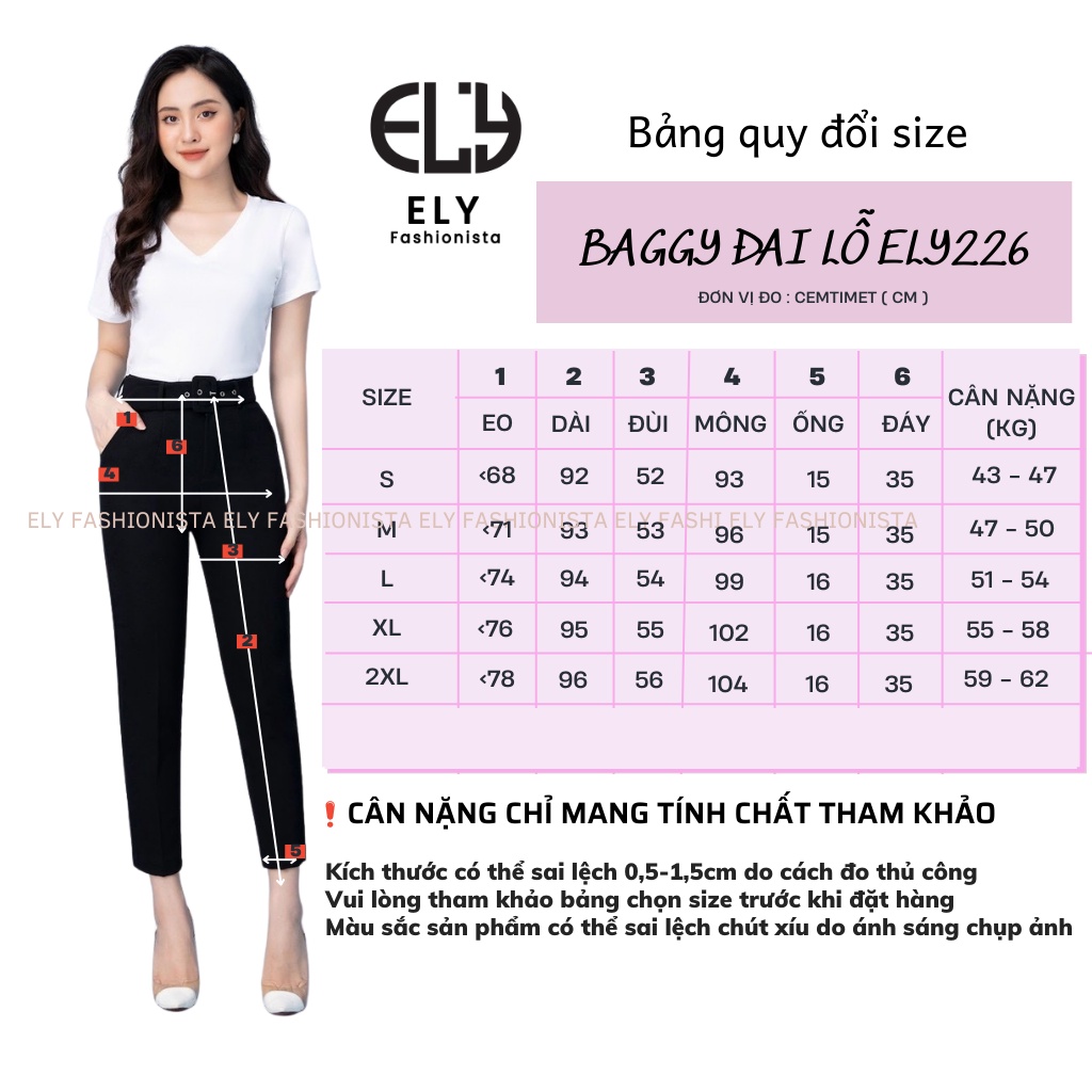 Quần tây nữ lưng cao công sở Ely fashion tặng đai khuyên lỗ kiểu quần baggy form đẹp màu đen đi học đi làm ELY226