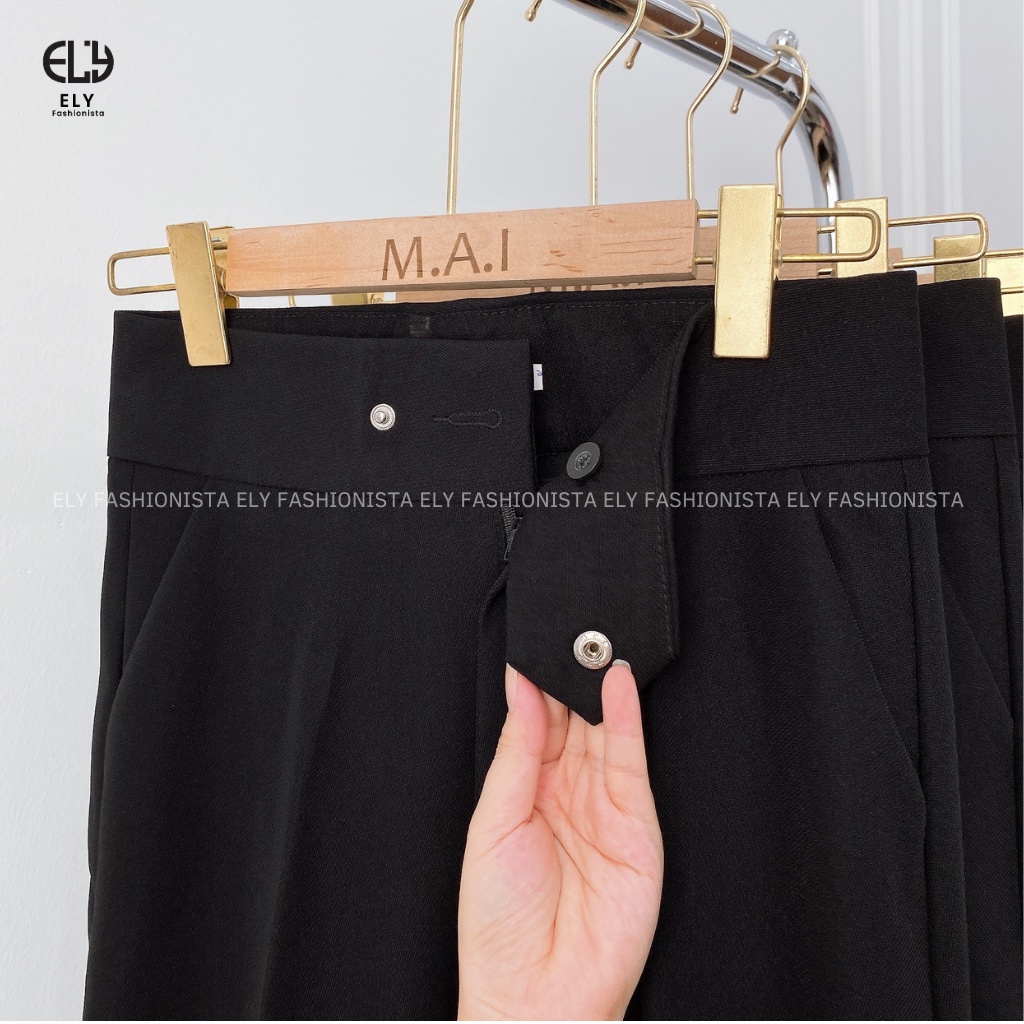 Quần tây baggy nữ lưng cao Ely fashion kiểu dáng công sở Basic, quần baggy nữ cúc bấm lệch thanh lịch ELY211