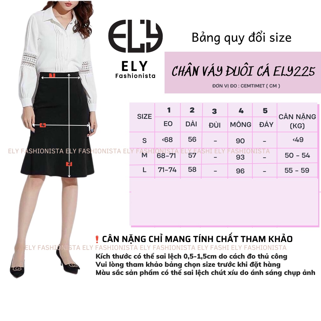 Chân váy đuôi cá dài ngang gối cạp cao vải cotton 2 biên 2 lớp đẹp phong cách hàn quốc ELY225