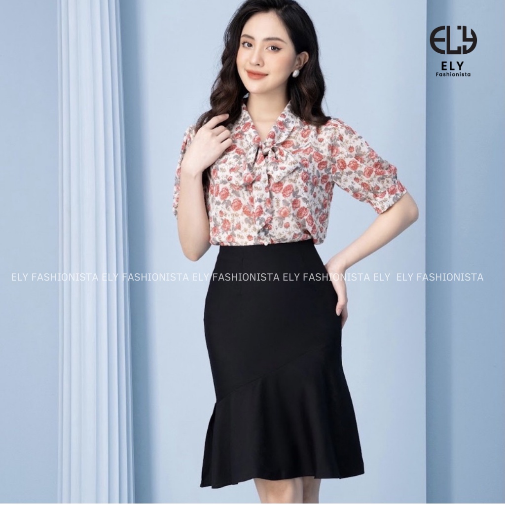 Chân váy đuôi cá dài ngang gối cạp cao vải cotton 2 biên 2 lớp đẹp phong cách hàn quốc ELY225