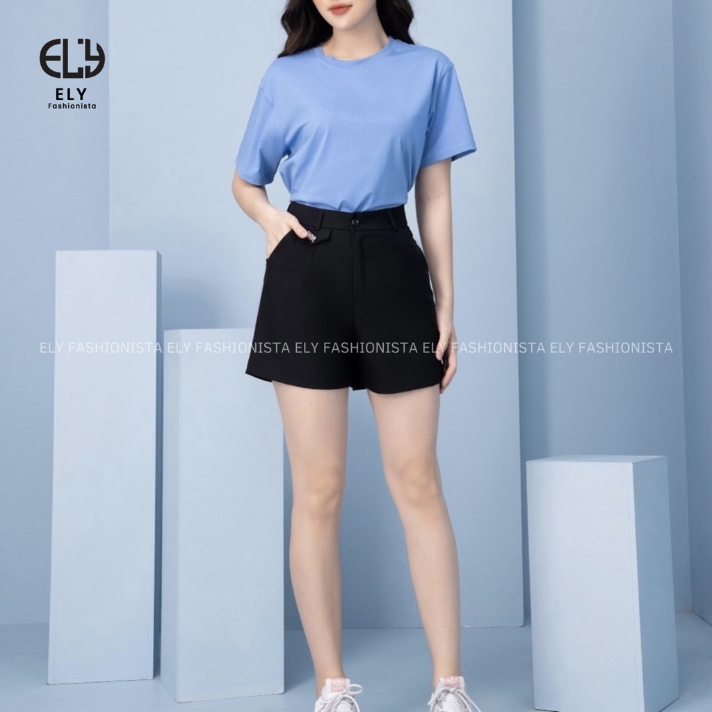 Quần short nữ cạp cao Ely Fashion kiểu đùi rộng ngắn thể thao chất cotton 2 biên mặc hè thoáng mát ELY263