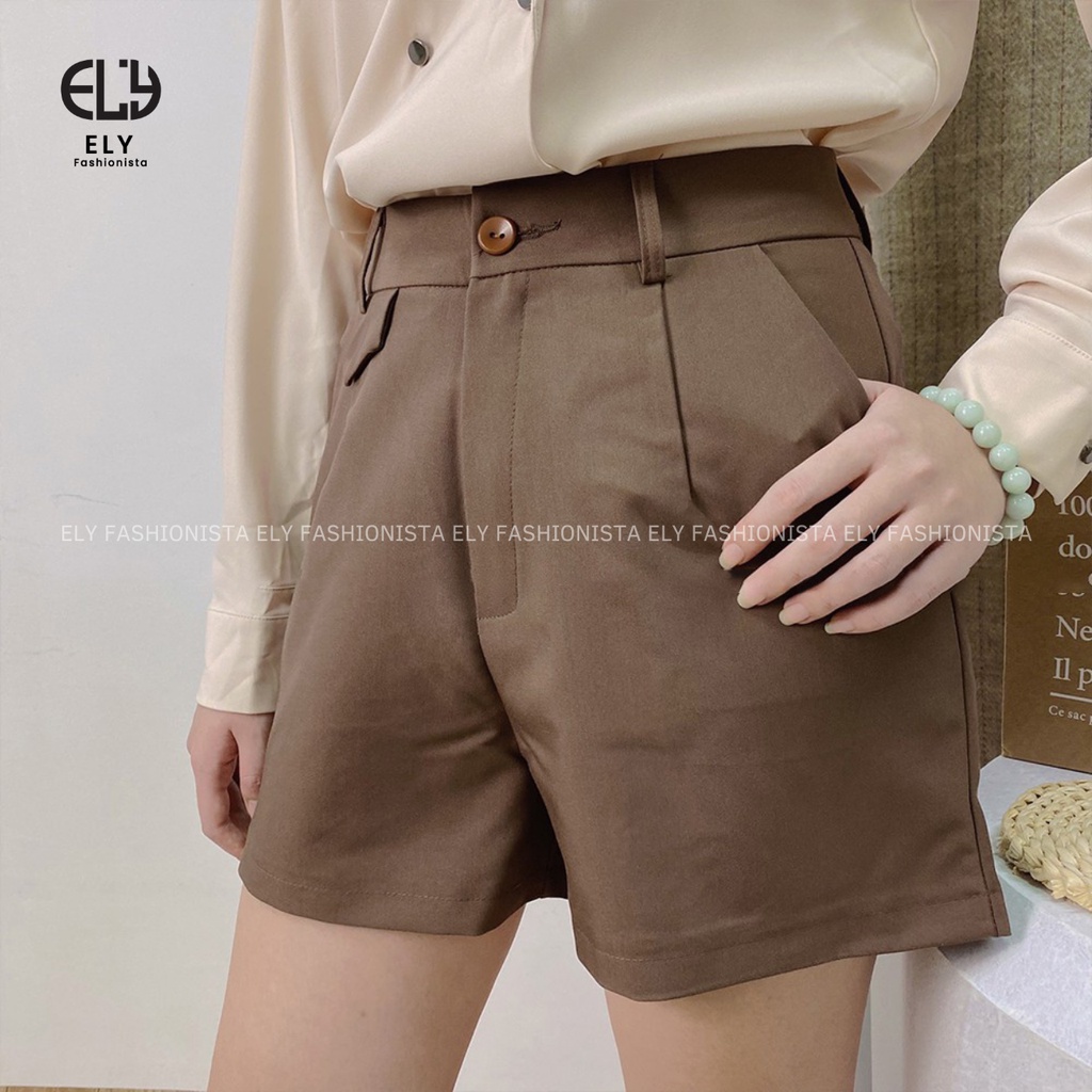 Quần short nữ cạp cao Ely Fashion kiểu đùi rộng ngắn thể thao chất cotton 2 biên mặc hè thoáng mát ELY263
