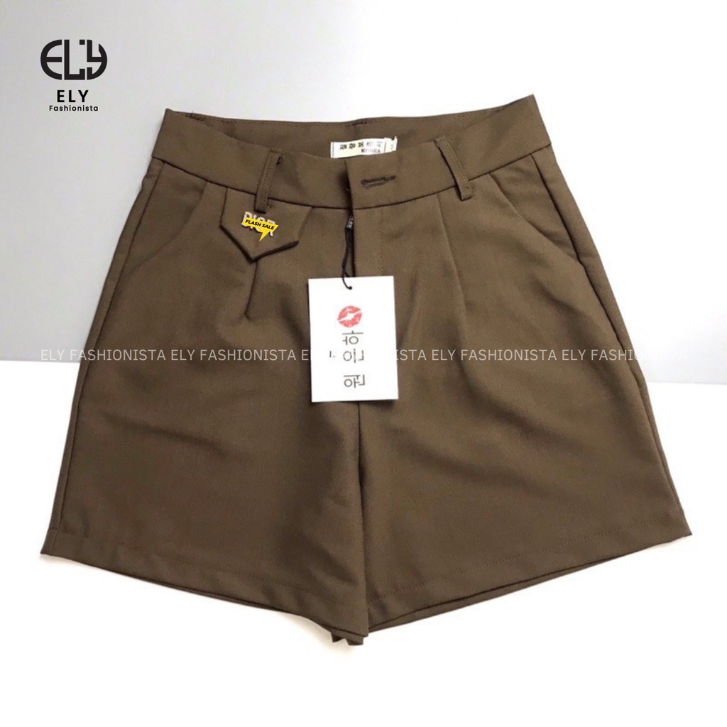 Quần short nữ cạp cao Ely Fashion kiểu đùi rộng ngắn thể thao chất cotton 2 biên mặc hè thoáng mát ELY263