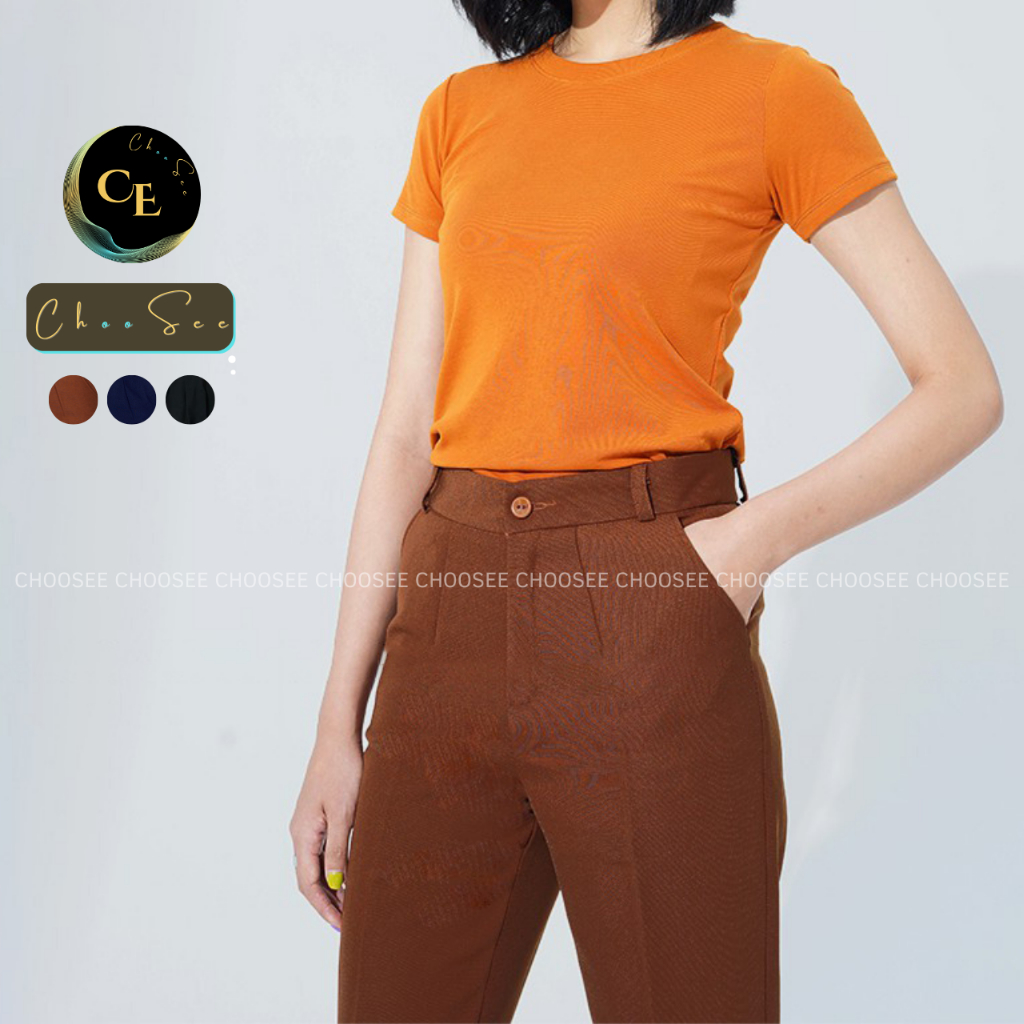 Quần tây nữ Choosee công sở lưng cao vải âu baggy màu xanh đen nâu đi học đẹp trẻ trung dáng dài CHS244A