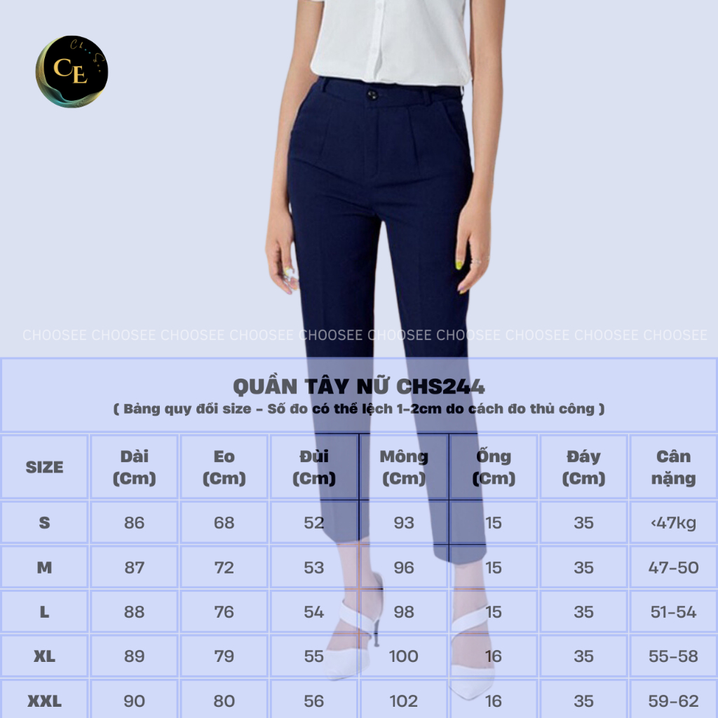 Quần tây nữ Choosee công sở lưng cao vải âu baggy màu xanh đen nâu đi học đẹp trẻ trung dáng dài CHS244A