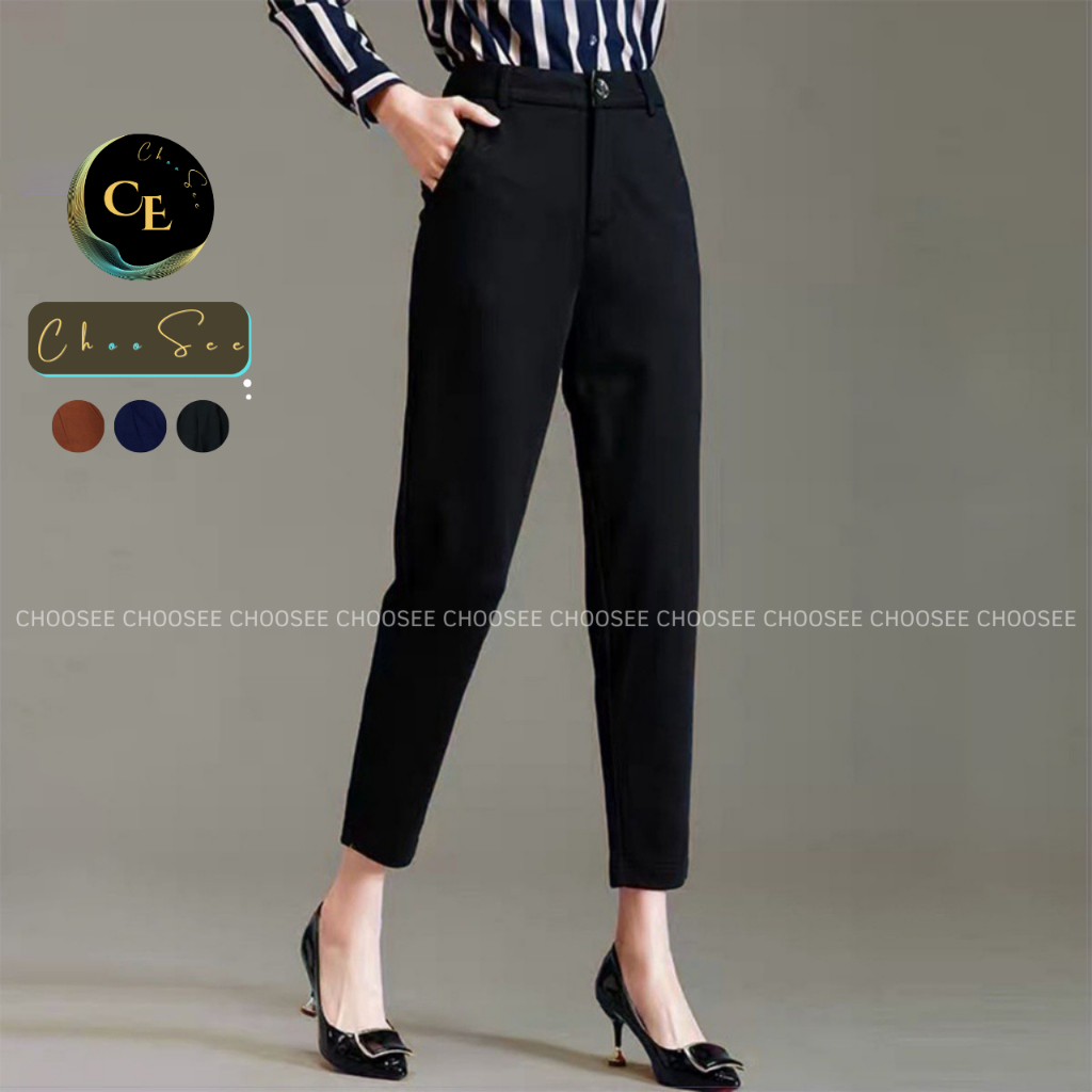 Quần tây nữ Choosee công sở lưng cao vải âu baggy màu xanh đen nâu đi học đẹp trẻ trung dáng dài CHS244A
