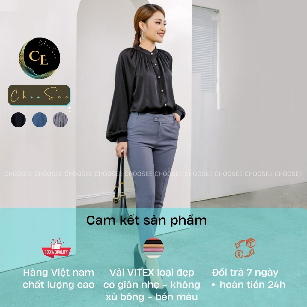 Quần tây nữ Choosee lưng cạp cao âu công sở đẹp màu đen xanh xám đồ đi học form chuẩn tôn dáng CHS268