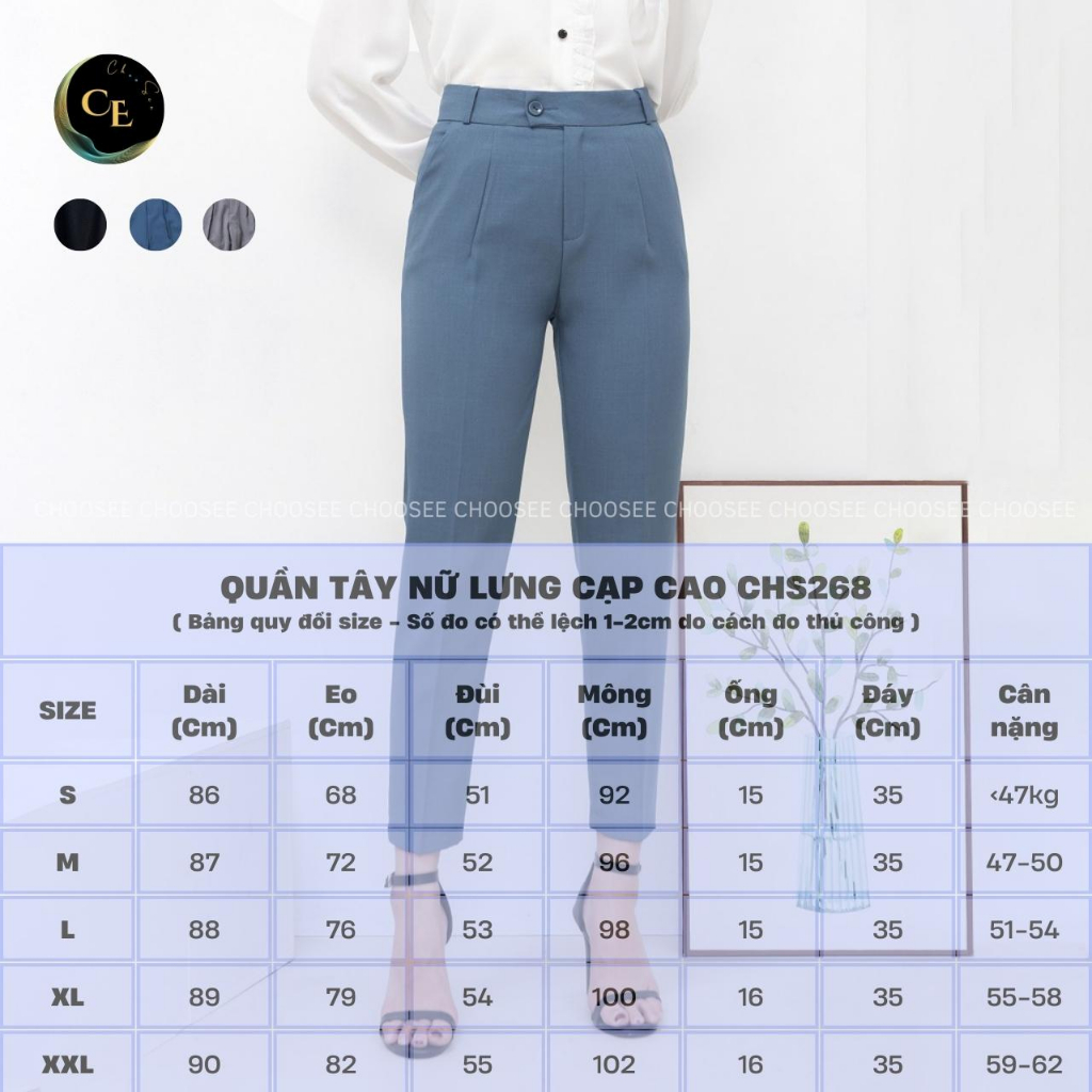 Quần tây nữ Choosee lưng cạp cao âu công sở đẹp màu đen xanh xám đồ đi học form chuẩn tôn dáng CHS268