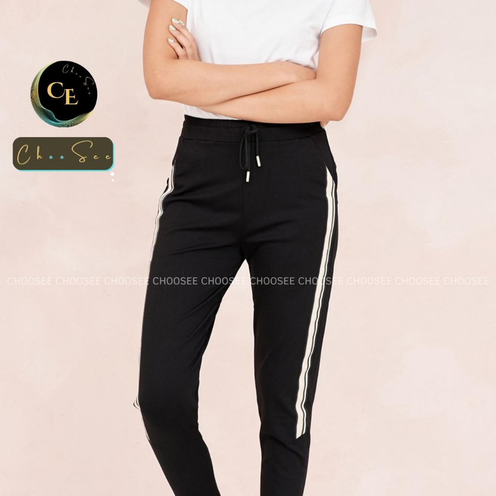 Quần jogger nữ dáng dài thun cạp chun cá tính thể thao tập gym sọc lửng to ELY249