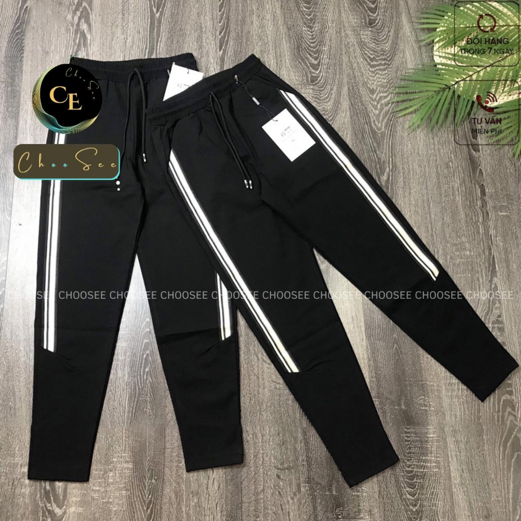 Quần jogger nữ dáng dài thun cạp chun cá tính thể thao tập gym sọc lửng to ELY249