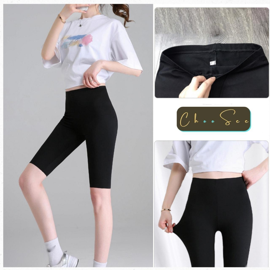 Quần legging nữ lửng Choosee vải thun cao cấp biker nữ đùi ngố đồ mặc nhà dáng ôm bó lưng cao tập gym yoga CHS242