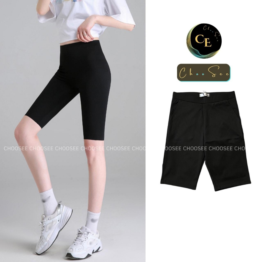Quần legging nữ lửng Choosee vải thun cao cấp biker nữ đùi ngố đồ mặc nhà dáng ôm bó lưng cao tập gym yoga CHS242