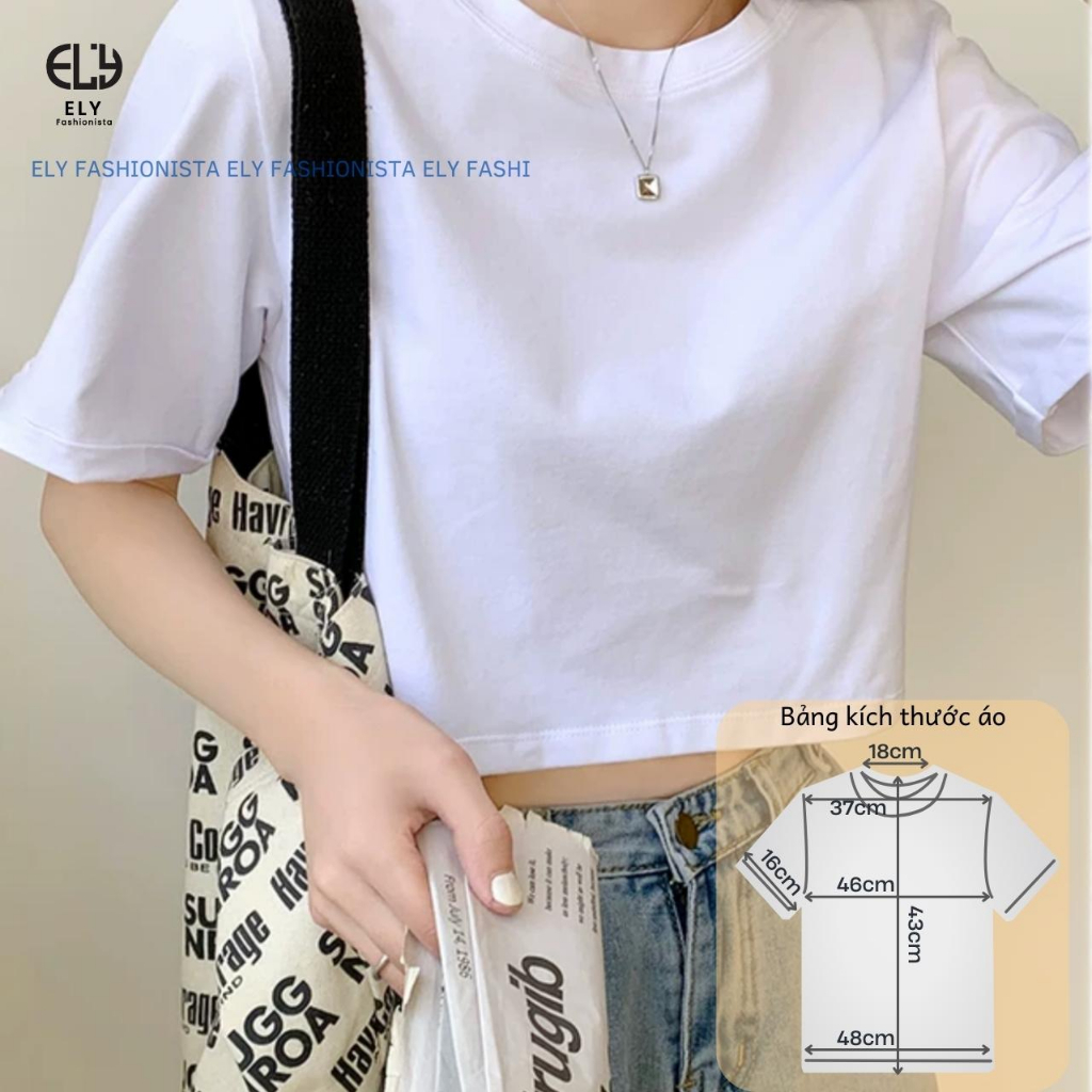 Áo croptop nữ tay ngắn cổ tròn form rộng Ely Fashion kiểu thun suông màu trắng đen hàn quốc trẻ trung ELY214
