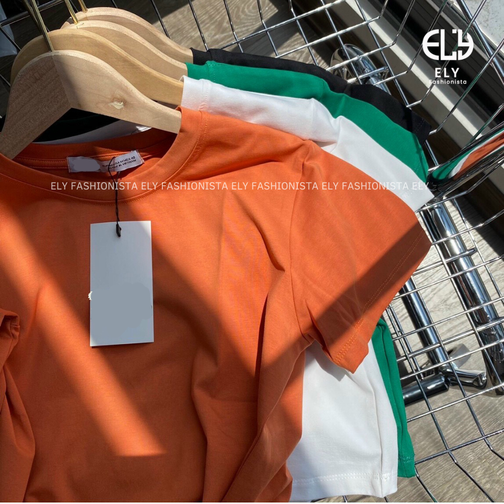 Áo croptop nữ tay ngắn cổ tròn form rộng Ely Fashion kiểu thun suông màu trắng đen hàn quốc trẻ trung ELY214