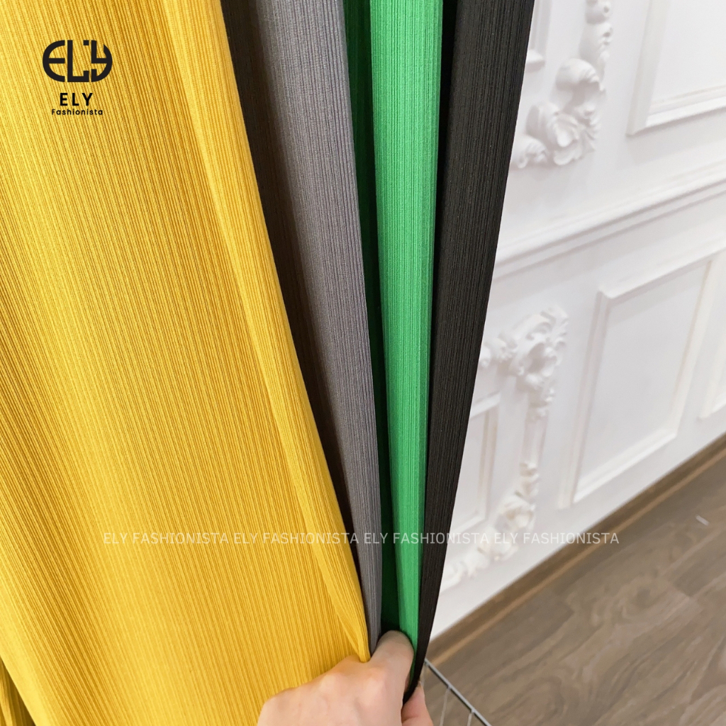 Quần ống rộng nữ Ely fashion suông dài vải tăm ly không khăn màu đen siêu hack dáng mặc thoáng mát ELY266