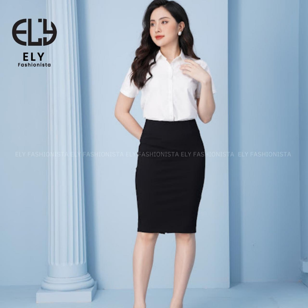Áo sơ mi nữ tay ngắn Ely fashion kiểu polo form suông vải thô lụa chống nhàu màu trắng chuẩn thời trang công sở ELY271