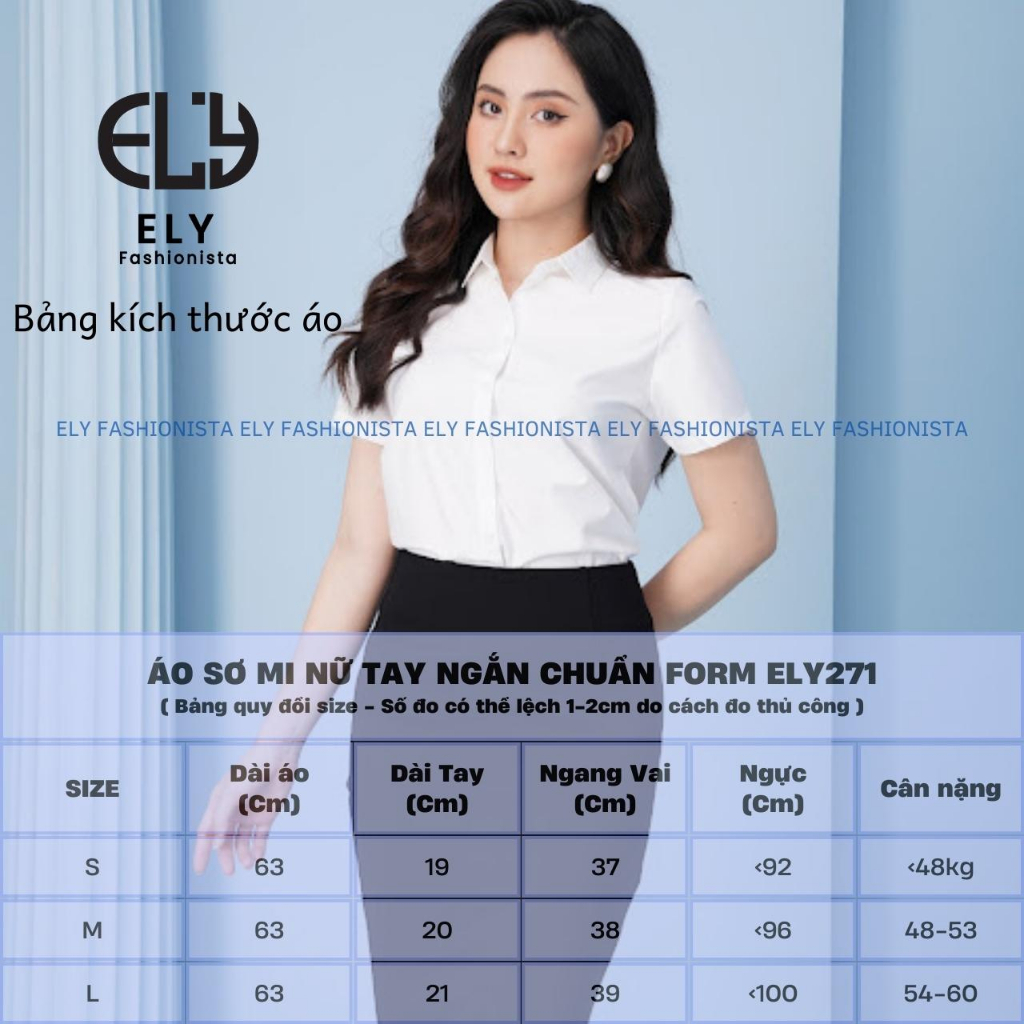 Áo sơ mi nữ tay ngắn Ely fashion kiểu polo form suông vải thô lụa chống nhàu màu trắng chuẩn thời trang công sở ELY271