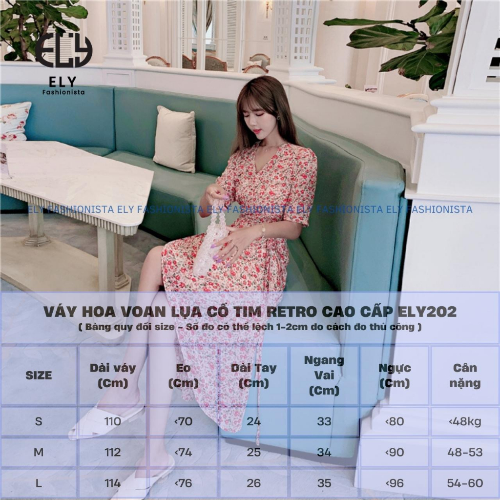 Váy hoa nhí nữ dáng xoè dài đẹp đi biển có lớp lót đầm dự tiệc hàng thiết kế thời trang hàn quốc ELY202