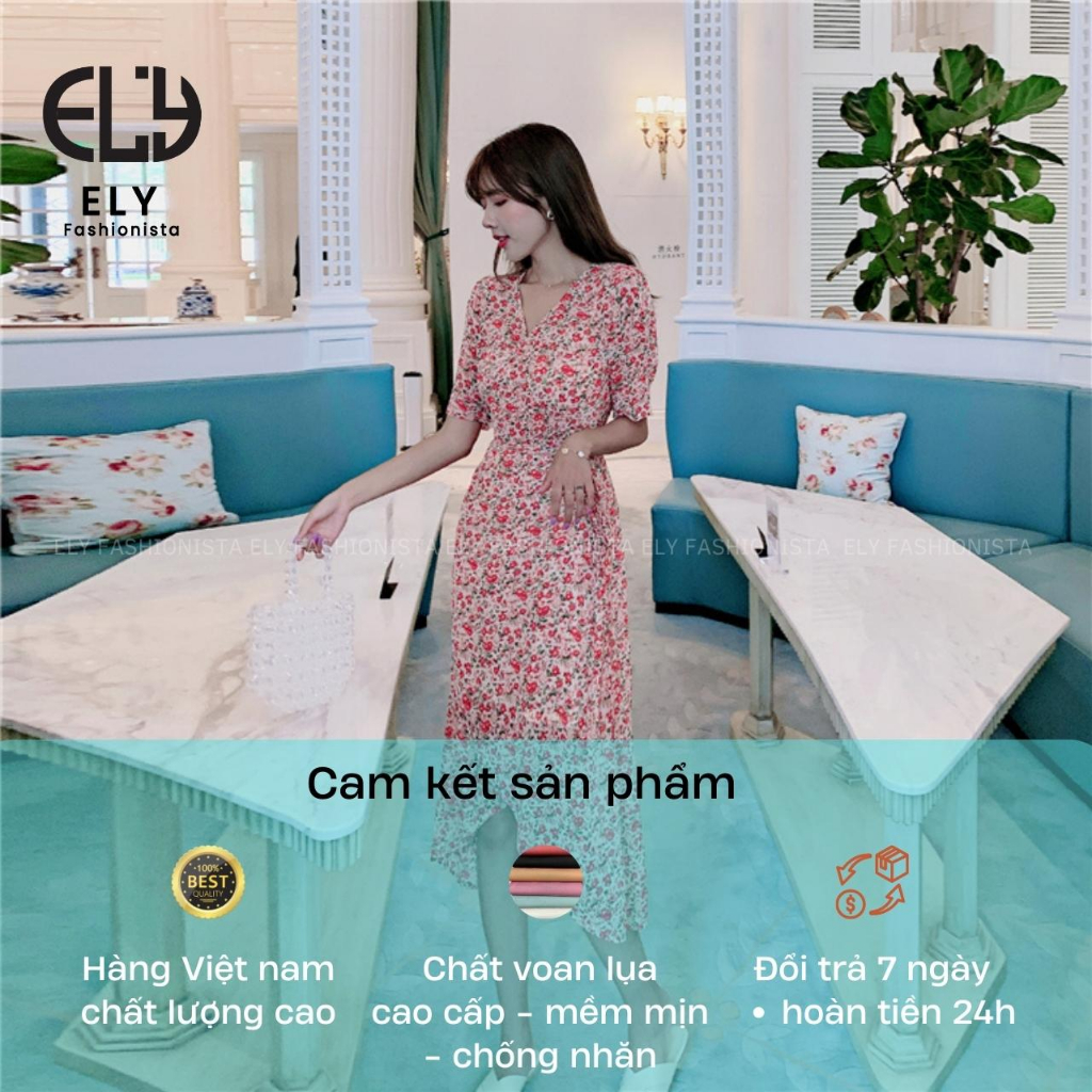 Váy hoa nhí nữ dáng xoè dài đẹp đi biển có lớp lót đầm dự tiệc hàng thiết kế thời trang hàn quốc ELY202