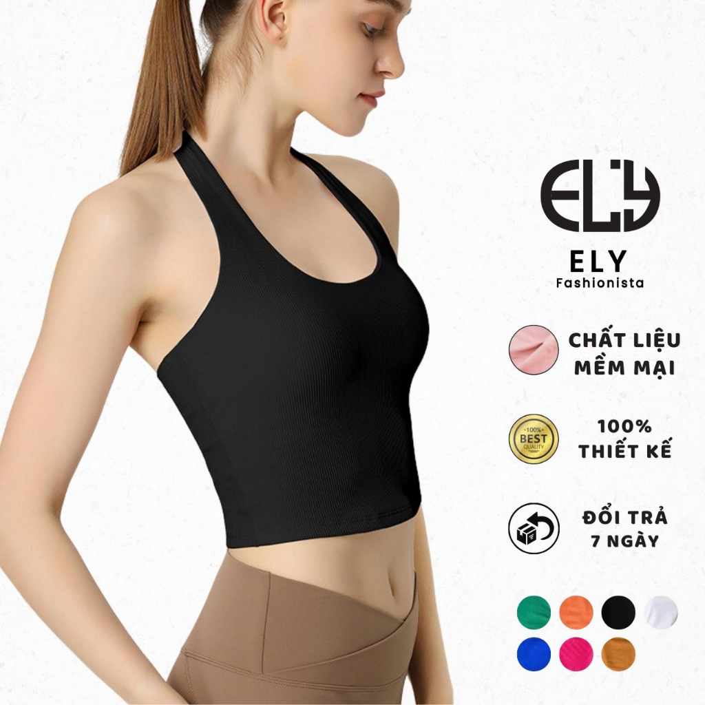Áo croptop nữ ôm kiểu dáng bra cổ yếm ba lỗ hở lưng hàng đẹp 2 lớp vải cotton borip 4 chiều tập yoga EL274