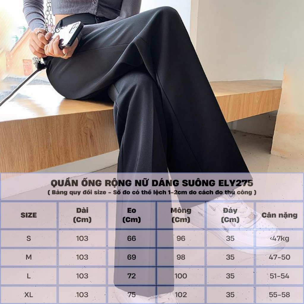Quần ống rộng nữ dáng đứng suông dài culottes xếp ly lưng cạp cao vải chéo Ý cao cấp không nhăn ELY275