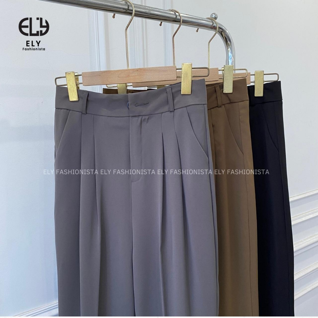 Quần ống rộng nữ dáng đứng suông dài culottes xếp ly lưng cạp cao vải chéo Ý cao cấp không nhăn ELY275
