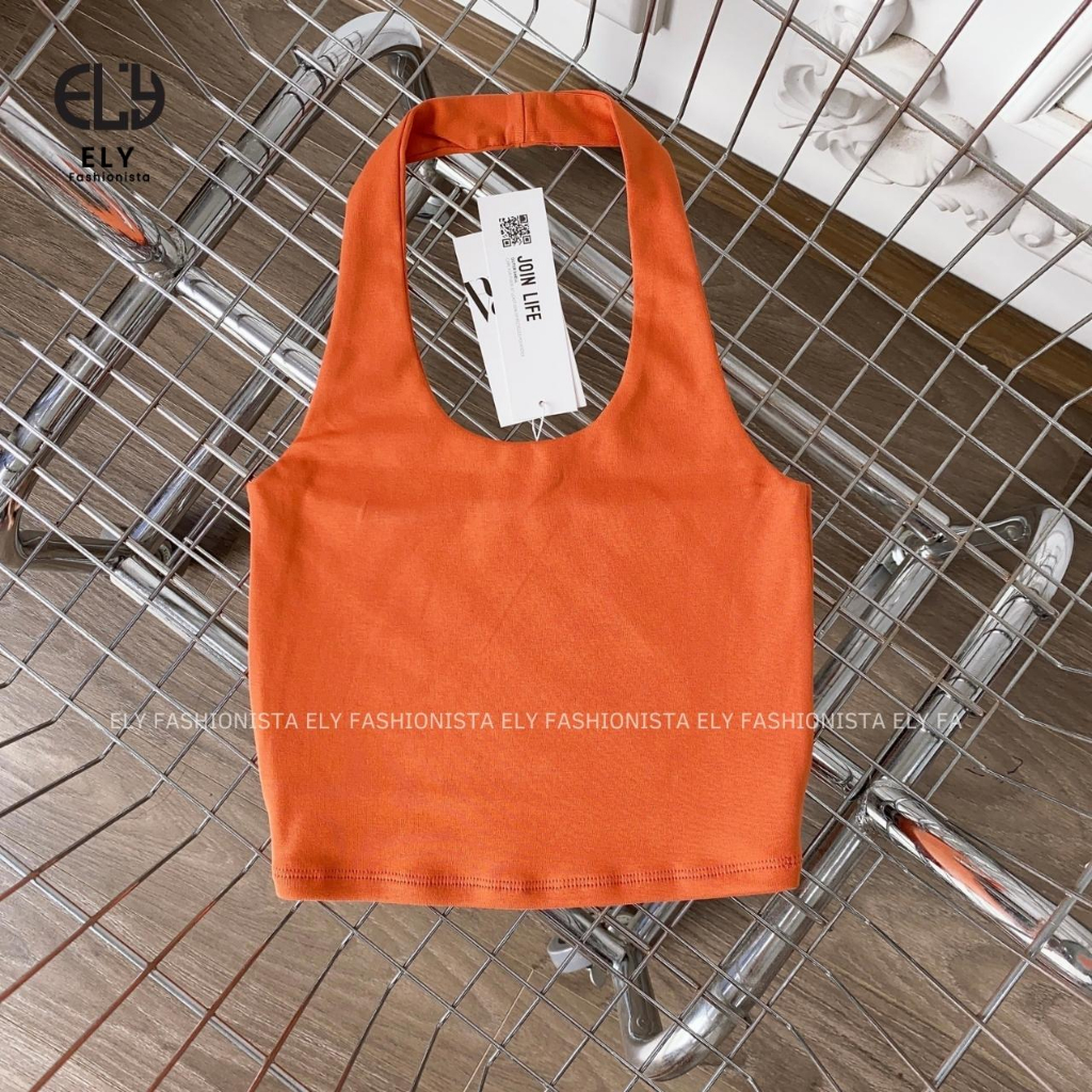 Áo croptop nữ ôm kiểu dáng bra cổ yếm ba lỗ hở lưng hàng đẹp 2 lớp vải cotton borip 4 chiều tập yoga EL274