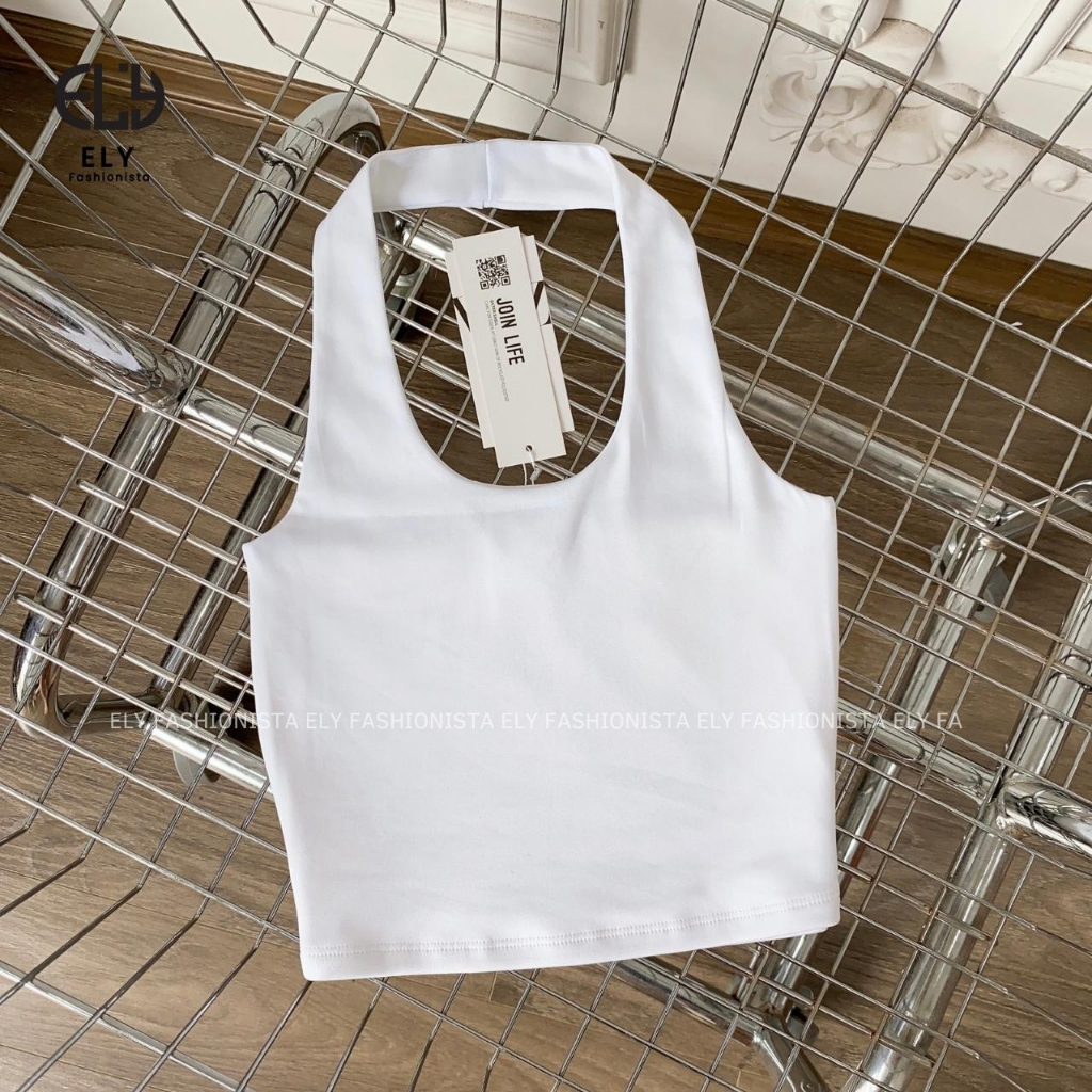 Áo croptop nữ ôm kiểu dáng bra cổ yếm ba lỗ hở lưng hàng đẹp 2 lớp vải cotton borip 4 chiều tập yoga EL274