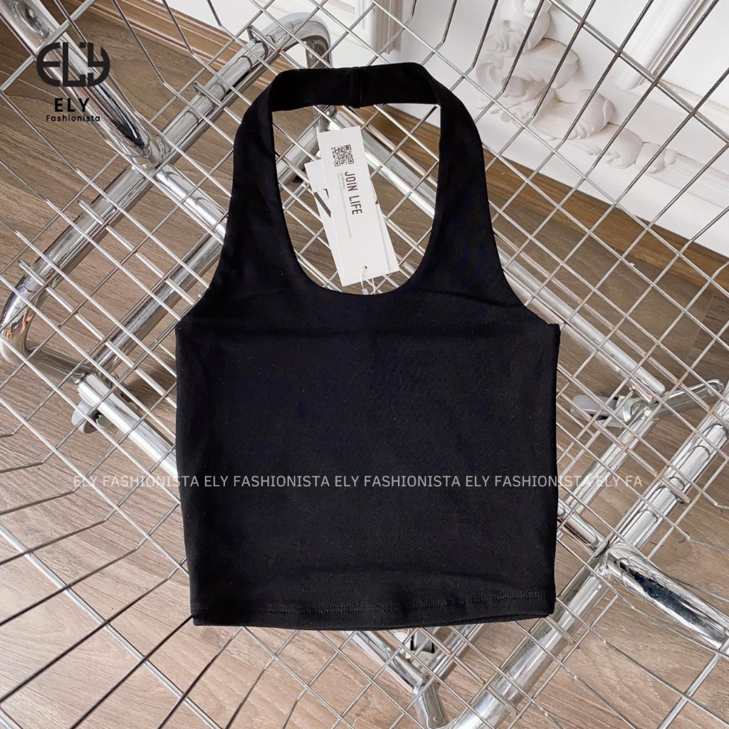 Áo croptop nữ ôm kiểu dáng bra cổ yếm ba lỗ hở lưng hàng đẹp 2 lớp vải cotton borip 4 chiều tập yoga EL274