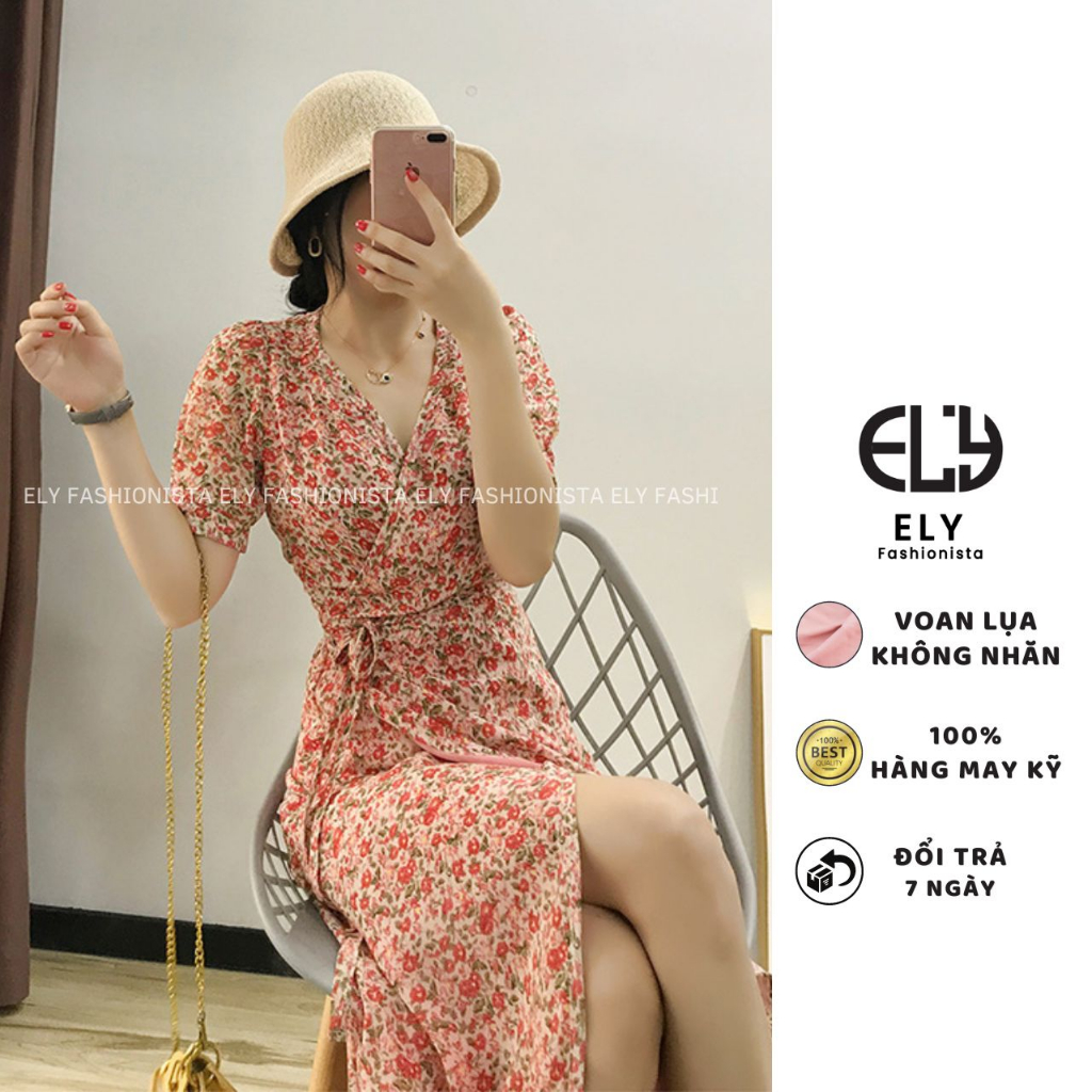 Váy hoa nhí nữ dáng xoè dài đẹp đi biển có lớp lót đầm dự tiệc hàng thiết kế thời trang hàn quốc ELY202